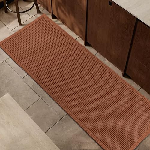 Luxury Waffle Bath Mat, Super Absorbent Non Slip Bathroom Rugs, Boho Ultra Soft Comfort Machine Washable Quick Dry Floor Mats with Tassels (Coffee, 24" x 72") - color: Coffee, size: 24" X 72"