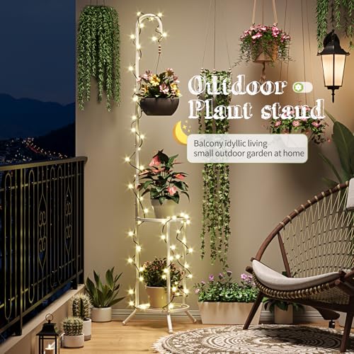 BMOSU Plant Stand with Hooks Indoor Outdoor Corner Tall Plant Stand Heavy-Duty Metal 3-Tier Plant Shelf Holder Rack for Patio Garden Balcony Living Room Bedroom(semicircular White)