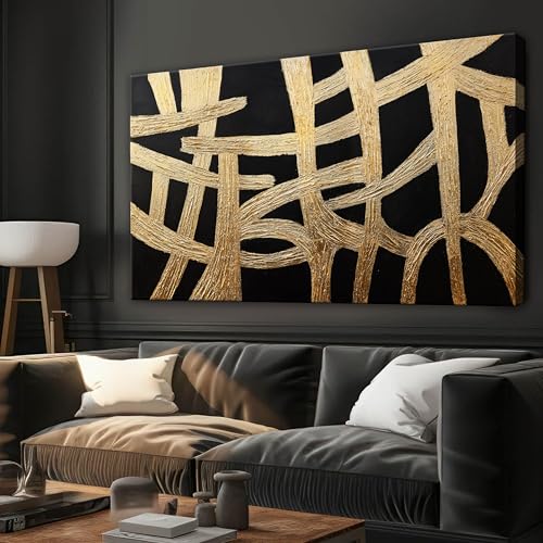 Dimpaga Abstract Canvans Wall Art Paintings Modern Wall art Decor Black And Gold Lines Texture Artwork for Walls Minimalist Wall Art Living Room Decor For Room Bedroom Office Wall Decor 20x40 Inch - color: Black Gold, size: 40"L x 20"W