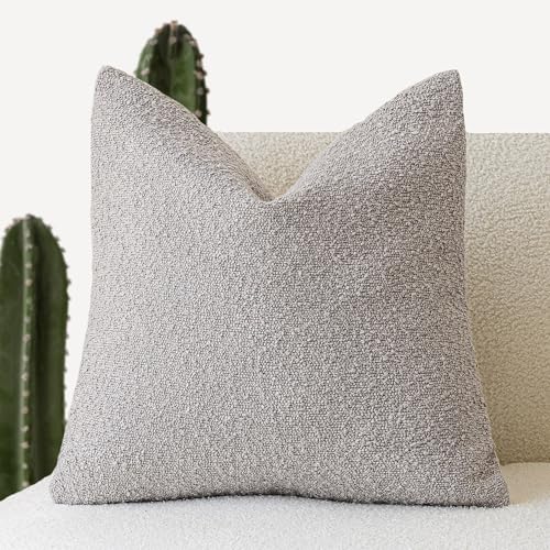 Foindtower Decorative Textured Boucle Throw Pillow Covers Accent Solid Pillow Cases Neutral Soft Cozy Couch Cushion Case for Chair Sofa Bedroom Living Room Home Decor 16x16 Inch,1PC,Neutral Grey - color: Cloud Grey, size: 16" x 16" (Pack of 1)