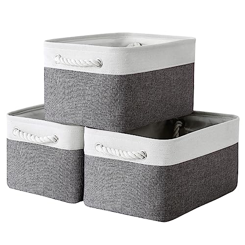 Storage Basket for Organizing - 15.7x11.8x8.2 inch Large 3 Pack Collapsible Storage Bins for Shelves, Fabric Storage Cubes for Gift Closet Linen Organization (White & Grey) - color: White&Grey, size: 3PCS/Large - 15.7Lx11.8Wx8.3H