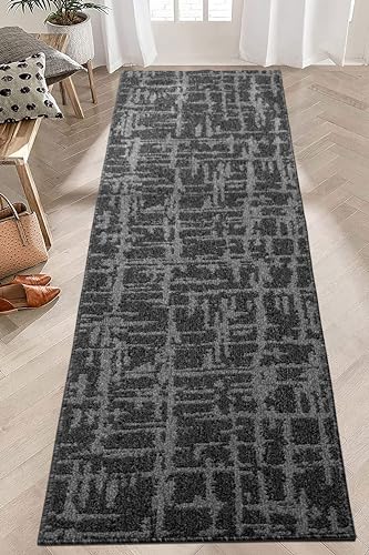 Hallway Runner Rug Non Slip Rubber Backing, 26 inch x 6 ft, Abstract Charcoal, Heavy Duty Berber Style Carpet Runner for Entryway, Kitchen, Bathroom, Bedroom, Laundry Room. - color: Abstract Charcoal, size: 6 Foot Long Runner Rug