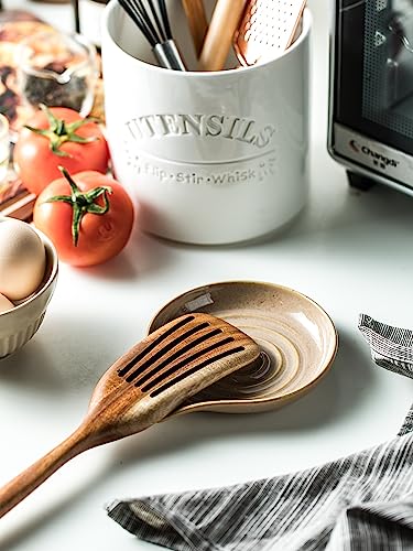 Spoon Holder, Porcelain Cooking Spoon Rest for Stove Top, Large Utensil Rest for Spoons, Ladles, Tongs, Spatula or Kitchen Counter Farmhouse Cooking, Coffee Bar Accessories, 5 Inches (Brown) | 5 Inches Large for Ladles, Spatula, Coffee Spoon, Tong | for K