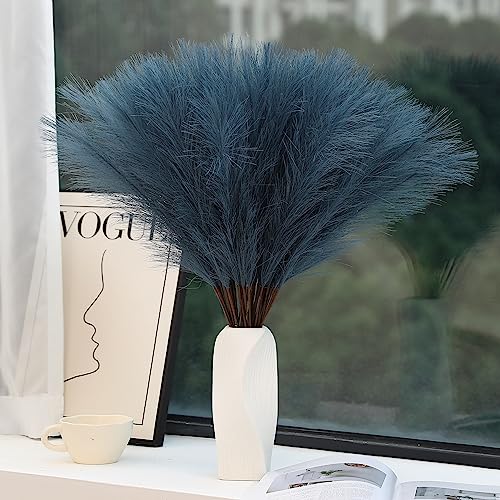 Wertuirk Blue Pampas Grass Decor, 24 Inch, 30pcs Faux Pampas Grass Decor | Tall Pampas Grass for Floor Vase, Table Centerpieces, Wedding, Party and Blue Living Room Decor - color: Blue, size: 30 Pieces