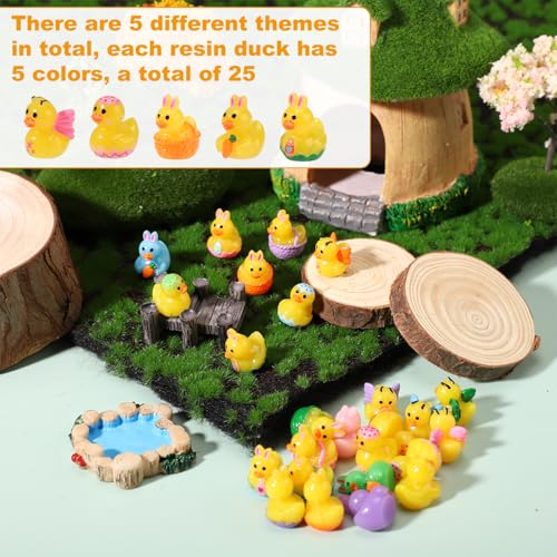 Lyreh 25pcs Mini Resin Ducks for Easter, 5 Styles Tiny Ducks Resin Easter Butterfly Small Basket Stuffers Little Miniature Figurines Eggs Rabbit Duckies Garden Carrot Rabbit Ear Decoration