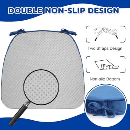 D-Shaped Chair Cushions Set of 1, Chair Pads with Ties, 17" x 16", Winter | 2" Thick Non Slip Seat Cushion for Dining & Kitchen Chairs, 40D Foam, Removable Washable Cover, Winter Royal Blue - color: Winter Royal Blue