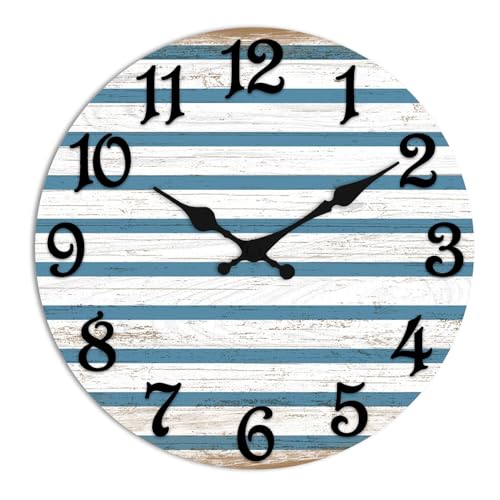 Round Wall Clock Silent Non-Ticking 8", Coastal | Battery Operated Clock Home Decor for Living Room, Kitchen, Bedroom, and Office - color: Farmhouse Rustic Coastal, size: 8in