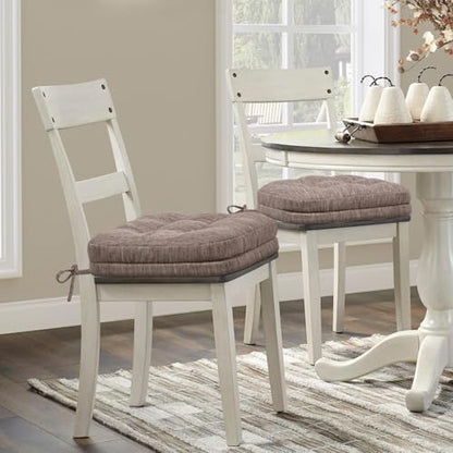 Shinnwa Dining Chair Cushions Set of 2, Dual-Layer Memory Foam Kitchen Chair Cushions, Patented Design Seat Pads with Ties, 16.5 x 16.5 x 3.5in, 2 Pack, Light Brown - color: Light Brown, size: 2 Count (Pack of 1)