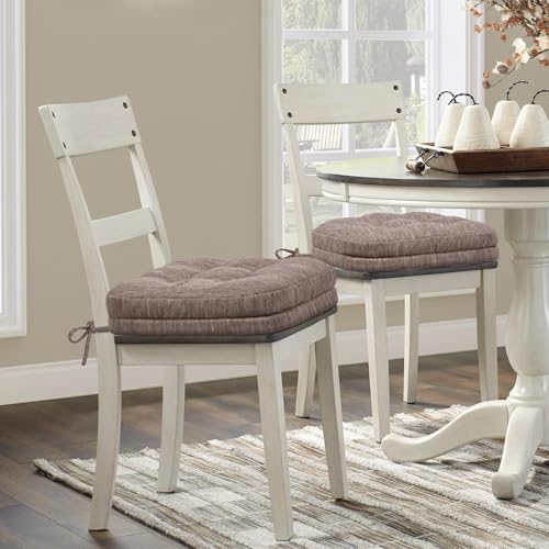 Shinnwa Kitchen Chair Cushions Set of 4, Dual-Layer Memory Foam Dining Chair Cushions, Patented Design Seat Pads with Ties, 16.5 x 16.5 x 3.5in, 4 Pack, Light Brown - color: Light Brown, size: 4 Count (Pack of 1)