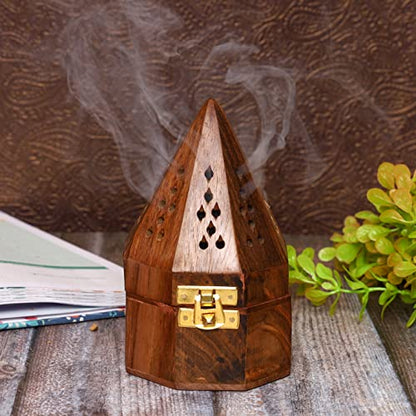 Bless-International Traditional-Handmade-Burner Wooden-Incense-Stick-Holder Ash-Catcher-Stand for-Aromatherapy-Meditation-Yoga (5 Inch Octa Temple Wooden Charcoal/Cone) - color: Octa Temple