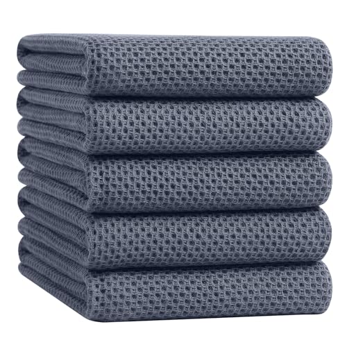 Homaxy 100% Cotton Oversized Waffle Weave Kitchen Towels, 5-Pack, Dark Grey | 20 x 28 Inches, Ultra Soft Absorbent Dish Towels, Quick Drying Large Cleaning Towels - color: Dark Grey, size: 20 X 28 - 5 Pack