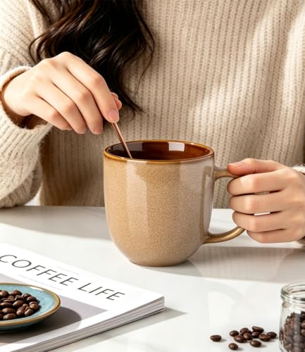 LERATIO Ceramic Coffee Mugs Set of 6,12oz Handmade Coffee Mugs Set | Large Handle for Cappuccino/Latte/Tea/Hot Cocoa,Oven &Dishwasher & Microwave Safe-Chestnut - color: Chestnut