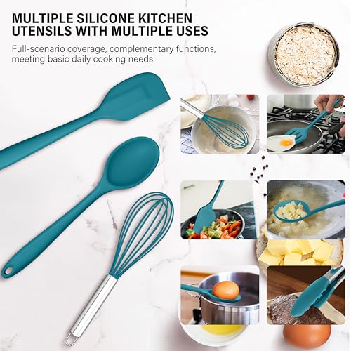 HaWare 11 PCS Silicone Cooking Utensils Set, Heat Resistant Kitchen Utensils with Holder, Food-grade Spatula Sets for Nonstick Cookware, Kitchen Tools Gadgets Include Fish Turner, Spoon (Blue) - color: Blue