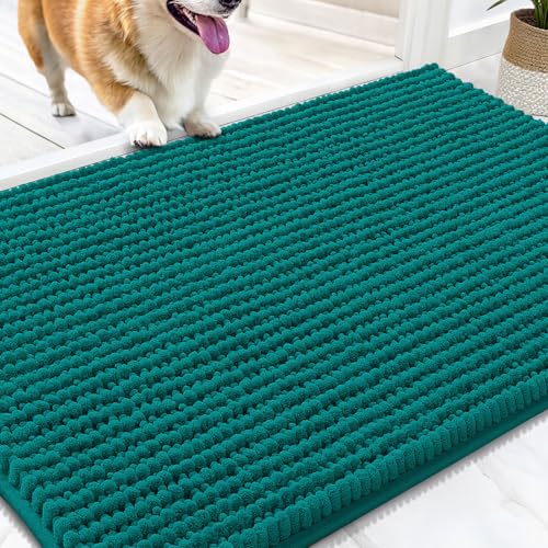 OLANLY Dog Door Mat for Muddy Paws 30x20, Extra Absorbent Chenille Mud Mat | Dark Blue, Absorbs Moisture and Dirt, Non-Slip Machine Washable Doormat, Quick-Drying Indoor Entryway Floor Mat for Dogs - color: Lake Blue, size: 30" X 20"