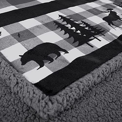 Pavilia Winter Cabin Sherpa Blanket Throw Twin | Flannel Fleece Christmas Plaid Holiday Blanket Gift | Plush, Soft, Warm, Cozy, Reversible Microfiber Throw 60x80 (Grey) - color: Grey, size: 60 x 80 Inches - Twin