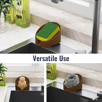NiHome Silicone Sponge Holder for Kitchen Sink, Fits Scrub Daddy Mommy | Self-Draining Dispenser Organizer Tray, Sink Caddy Countertop Fits Soaps, Scrubber, Dishwasher Safe, Includes Brush - color: Coffee Brown
