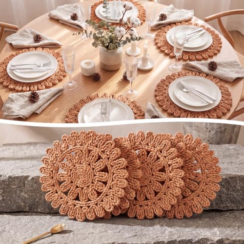 Set of 6 Ruffled Woven Corn Husk Placemats Boho Farmhouse Placemats for Daily Tabletop Decor Elegant Dining Wedding Christmas Thanksgiving Day Holiday Dinner Party Housewarming Gifts - style: Ruffled