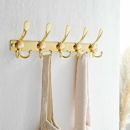 Coat Rack Wall Mount, Heavy Duty 12-Gauge Base vs Flimsy 1mm, Double-Thick Solid Anti-Snap Hooks, 16” Stud-Mount, Stainless Steel Hanger for Clothes Hat Entryway Closet, Gold, Pack of 2 - color: Gold, size: L=17" (2pcs)