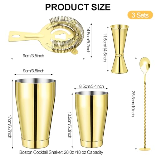 Mwellewm Cocktail Shaker Boston Shaker Set 15 Pcs Professional Bartender Kit Bar Shaker Stainless Steel Drink Shaker Bartending Beginner Martini Shaker Tin Mixed Alcohol Shaker Tool(Gold) - color: Gold