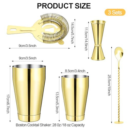 Mwellewm Cocktail Shaker Boston Shaker Set 15 Pcs Professional Bartender Kit Bar Shaker Stainless Steel Drink Shaker Bartending Beginner Martini Shaker Tin Mixed Alcohol Shaker Tool(Gold) - color: Gold
