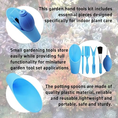 6Pcs Mini Succulent Tools Set, Garden Hand Tools Kit for Indoor Plant Care, Succulent Bonsai Miniature Garden Tool Set, Small Gardening Tools for Transplanting Digging Planting, Blue - style: Blue