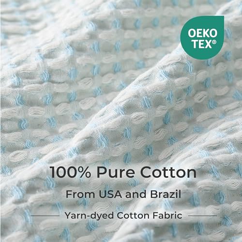 EGOHOME Lightweight Cotton Two-Tone Check Pattern Waffle Throw Blanket | Light Blue/White, 50"x60", Soft & Breathable for Bed, Couch, Sofa, All Seasons - color: Blue/White, size: Throw