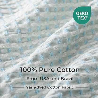 EGOHOME Lightweight Cotton Two-Tone Check Pattern Waffle Blanket Twin Size | Light Blue/White, 60"x80", Soft & Breathable for Bed, Couch, Sofa, All Seasons - color: Blue/White, size: Twin