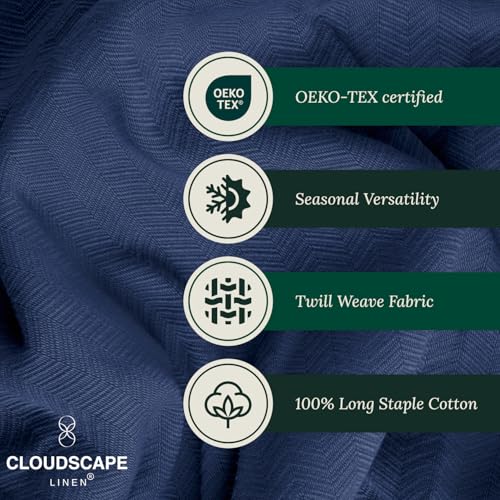 CSL All Season Cotton Blanket Queen Size, Soft & Warm, 92"x92", Ensign Blue | Queen Summer Blanket, Fits up to Full Size Bed, Soft & Breathable for All Season, Gift Ready with Reusable Tote Bag - color: 04. Ensign Blue, size: Queen / Full (92" x 92")
