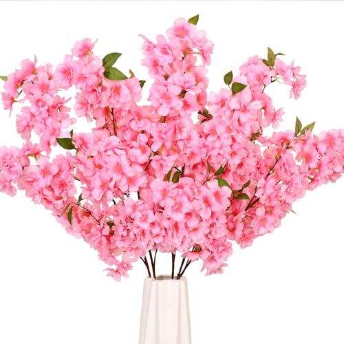 3 Pcs Artificial Cherry Blossom Branches 40'' Cherry Blossom Tree Decor | Long Stems Pink Faux Cherry Stems Real Touch Silk Flowers Vase Arrangements for Wedding Home Decor - color: Gradient Pink, size: Pack of 3