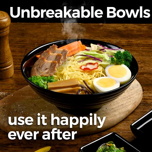 Unbreakable Ramen Bowl Set with Chopsticks and Spoon: 2 large Japanese Style Melamine Ramen Bowls, Dipping Bowls and Chopstick Stands for Asian Pho Soup Thai Miso Udon Wonton (2 Bowl Set, Black) - color: Black, size: 2 Bowl Set