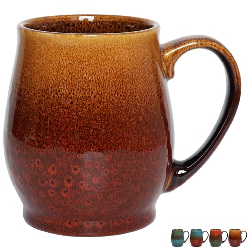 Bosmarlin Extra Large Ceramic Coffee Mug, 24 Oz, Dishwasher and Microwave Safe, Big Oversized Tea Cup, Reactive Glaze (Orange&Red) - color: Orange&Red