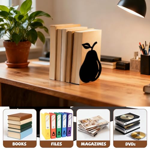 5.3"x4.3"x6" Metal Bookends, Heavy Duty Book Ends for Shelves | Apples And Pears Theme Cast Iron Book Supports, 1 Pair Decor Stoppers for Desk, Library, Office & Home Shelves - style: Apples And Pears