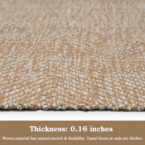 Long Hallway Runner Rug 2.6' x 10', Washable Runner Indoor Entryway Rug, Tan/Cream Braided Woven Kitchen Runner Rugs Low-Profile Front Door Floor Carpet for Laundry Room Bedroom Doorway | Tan/Cream Braided Woven Kitchen Runner Rugs, Low-Profile Front Door
