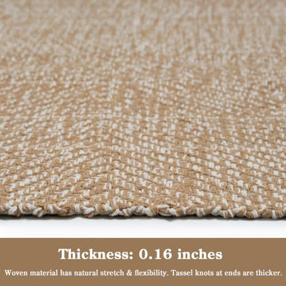 Long Hallway Runner Rug 2.6' x 10', Washable Runner Indoor Entryway Rug, Tan/Cream Braided Woven Kitchen Runner Rugs Low-Profile Front Door Floor Carpet for Laundry Room Bedroom Doorway | Tan/Cream Braided Woven Kitchen Runner Rugs, Low-Profile Front Door