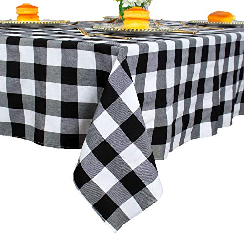ShinyBeauty Checked Square Tablecloth 54x54-Inch Black and White Buffalo Plaid Tablecloth Washable Cotton Table Cover Gingham Tablecloth for Dining Room Table Linen Christmas - color: Black & White, size: 54" x 54" (Square)