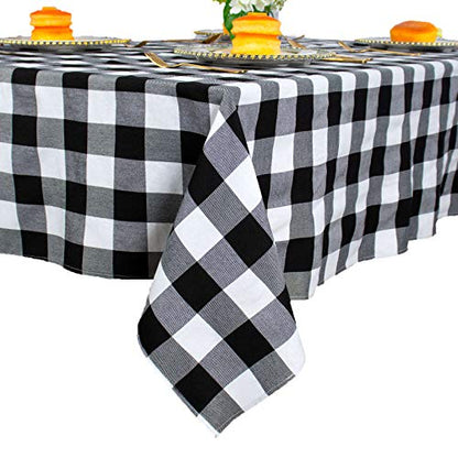 ShinyBeauty Checked Square Tablecloth 54x54-Inch Black and White Buffalo Plaid Tablecloth Washable Cotton Table Cover Gingham Tablecloth for Dining Room Table Linen Christmas - color: Black & White, size: 54" x 54" (Square)