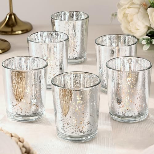 LETINE 6pcs Silver Votive Candle Holders – Standard Votive Size for Regular Votive Candles– Tea Light Candles Holder for Home Decor, Garden Party Decorations, Engagement Table Decorations - color: Silver