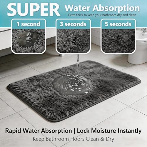 Shaggy Bathroom Rugs Set Plush Velvet Bath Rugs Non-Slip Bath Mat Set 3 Piece,Washable Mats,Absorbent Shaggy Rugs Super Soft U-Shaped Toilet Rug,Bahroom Carpets for Bathroom,Tub,Shower(Grey - color: Grey