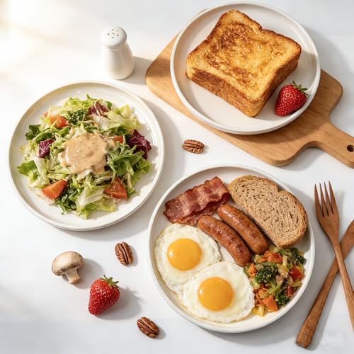 Salad Plates Set of 4, White Salad Plates, 10 Inch Round Appetizer Plates, Thick Edge Ceramic Dessert Plate for Appetizer, Dessert, Salad, Dinner - size: Round