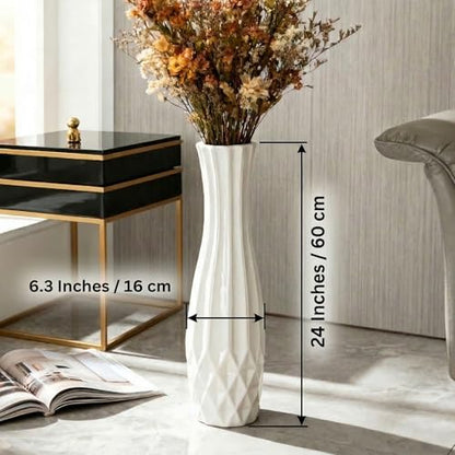 White Tall Ceramic Floor Vase, 24 Inch, Flared Geometric Design | Glossy Glazed Finish, Living Room, Fireplace, Entryway, Pampas Grass - color: Shape 2, size: 24 Inch