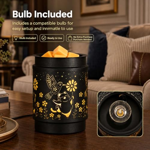 mocosa Metal Wax Melt Warmer Electric Candle Fragrance Burner | Oil Burner 2 in 1，Gifts for Women，Mother's Day，for Home Office Bedroom，Hummingbird Decorations - style: Hummingbird + Cat