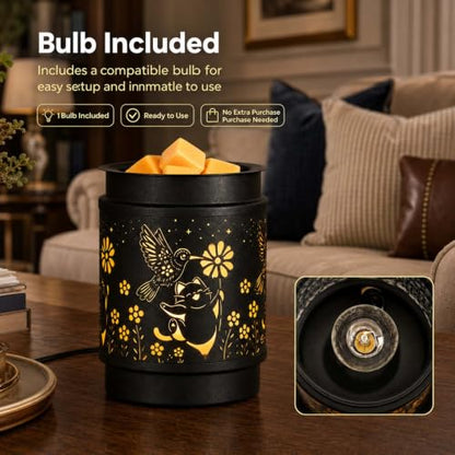 mocosa Metal Wax Melt Warmer Electric Candle Fragrance Burner | Oil Burner 2 in 1，Gifts for Women，Mother's Day，for Home Office Bedroom，Hummingbird Decorations - style: Hummingbird + Cat