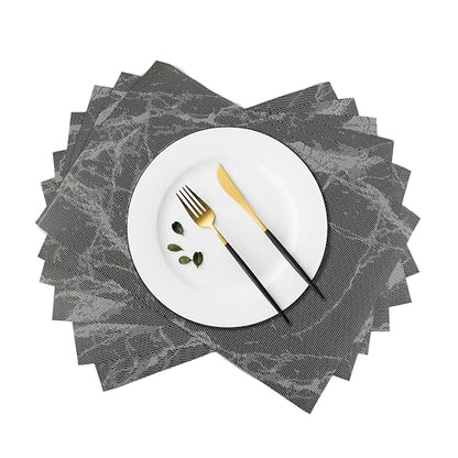 PVC Heat Resistant 6 Table Mat Sets + 1Table Tablecloth(Black) | Washable and Easy to Clean PVC Heat-Resistant Marble Painting Art Desktop Decoration Daily Holiday Use - color: Black
