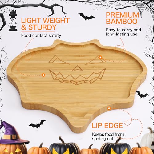 WILLKOMMEN Bat Shaped Charcuterie Board, Serving Platter, Bamboo Serving Tray 10" x 9" for Party Child Spooky Cheese Appetizer Board Serving Dishes Plate for Snacks, Candy, Cookies - color: Bat Shape