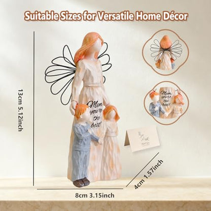 Mother and Child Figurines Gift, Wing Mum and Kids Statue,Hand-Painted Resin Mom and 2 Kids Figurines, Mother Daughter Son Sculpted Gifts for Mother’s Day, Anniversary, Birthday, Christmas - color: Mother's Winged Love