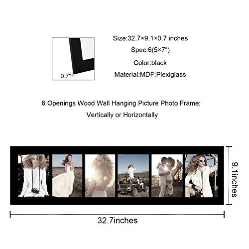 Adeco Decorative Handcrafted Wood Wall Hanging Collage Picture Frame with 6-5 x 7 Inch Openings - color: Black