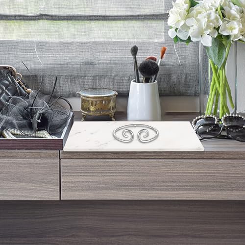 Healeved Natural Marble Vanity Tray 30x15cm, Rectangle Countertop Storage Plate for Bathroom Decor, Cosmetic Organizer and Key Holder Gray White Marbling