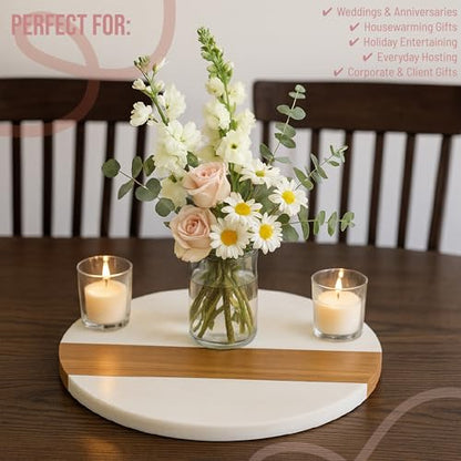 Marble Charcuterie Board Gift Set – 12" Round Cheese Board with 3 Gold Stainless Steel Knives, Leather Strap & Gift Box | Housewarming Gifts for Women, Bridal Shower, Wedding & Hostess Gift