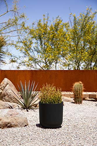 Veradek Round Black Plastic Planter Pots for Indoor/Outdoor Garden Use, with Drainage Holes, Suitable for Small to Large Succulent Plants, Flowers, Modern Interior Plants | Made From a Durable Plastic-Stone Composite With Pre-Drilled Drainage Holes. Moder
