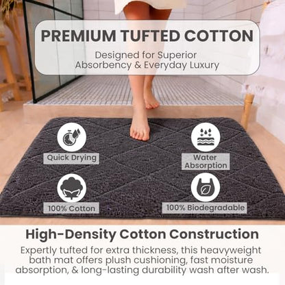 C23 20"x32" 100% Cotton Washable Bath Mat - 210 GSF Non-Slip Rug, Grey | Cushioned spa texture, reliable latex base grip, modern geometric aesthetic, perfect for master baths and guest rooms - color: Grey
